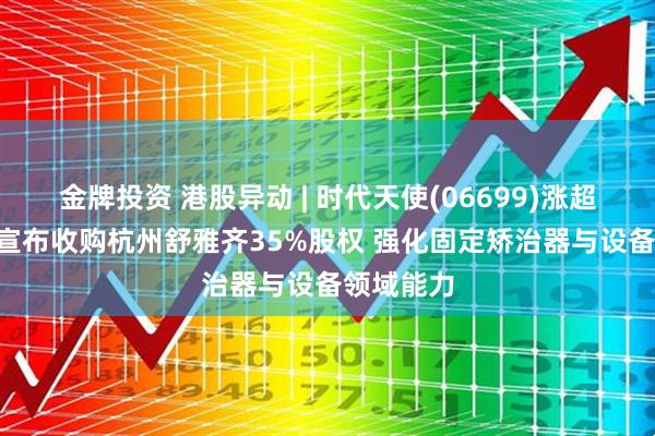 金牌投资 港股异动 | 时代天使(06699)涨超3% 近日宣布收购杭州舒雅齐35%股权 强化固定矫治器与设备领域能力
